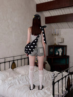 Polka Dot Ruched Dumpling Shoulder Bag