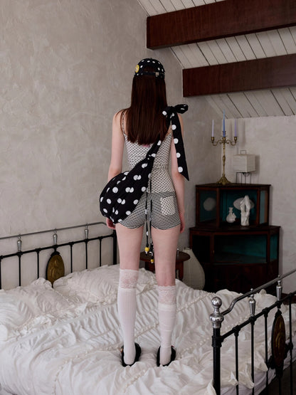 Polka Dot Ruched Dumpling Shoulder Bag