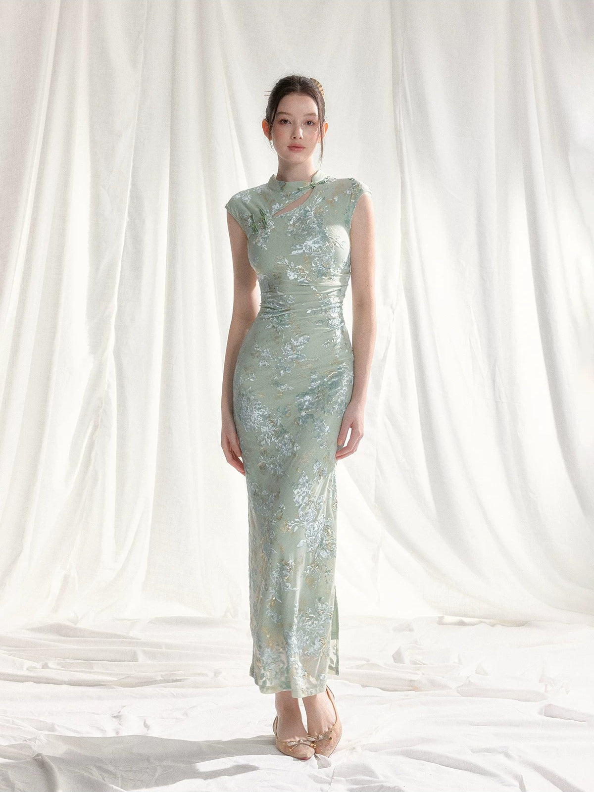 Stretch Velvet Jacquard Qipao