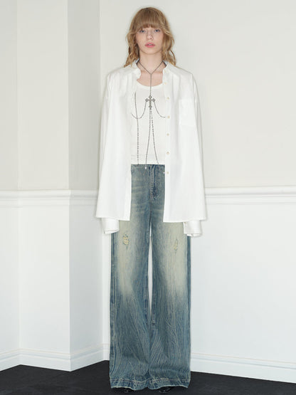 White Design Concept Fake Two-Piece Shirt