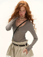 Openwork Patchwork Long Sleeve Top