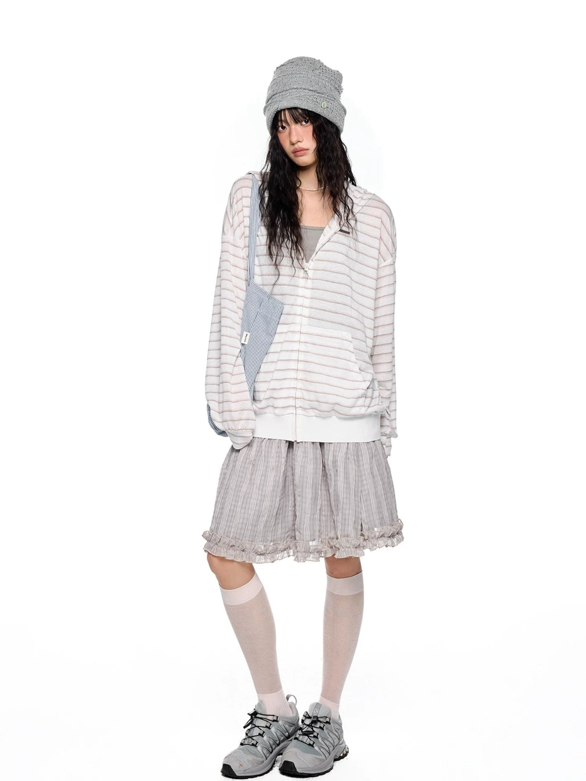 Striped Hooded Long Sleeve Top