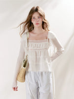 White & Blue Tie Knit Cardigan