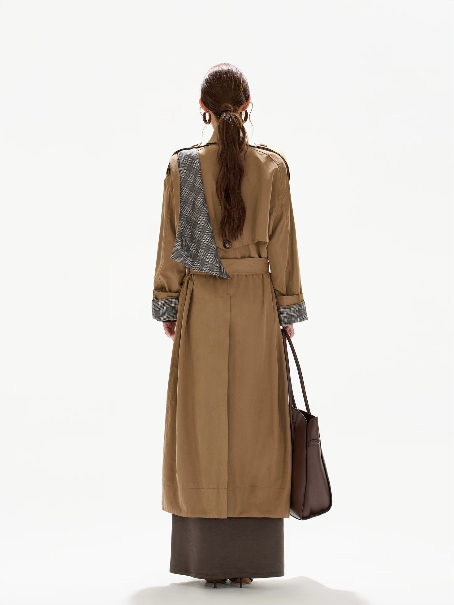 Khaki Plaid Belted Trench Coat