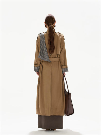 Khaki Plaid Belted Trench Coat