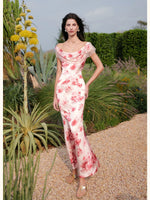 Floral Print Satin Mermaid Dress