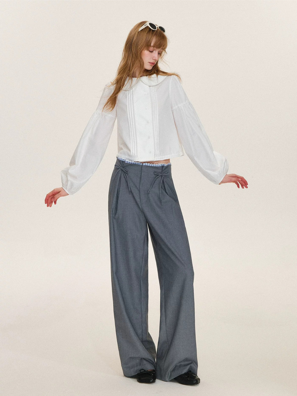 Plaid Trim Bow Detail Trousers