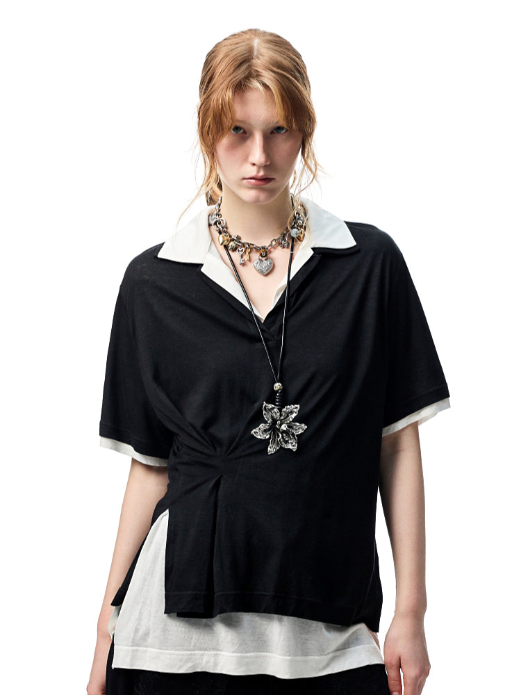 Oversized Fake Two-piece Polo Shirt