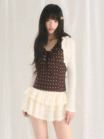 Ruffle Trim Knit Cardigan & Camisole Set