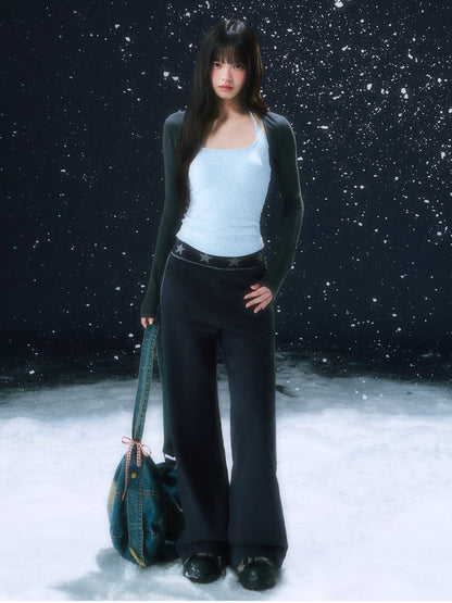 Navy Blue Star Waist Print Straight Sweatpants