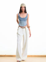 Twill Denim Big U-neck Waist Cinching Vest
