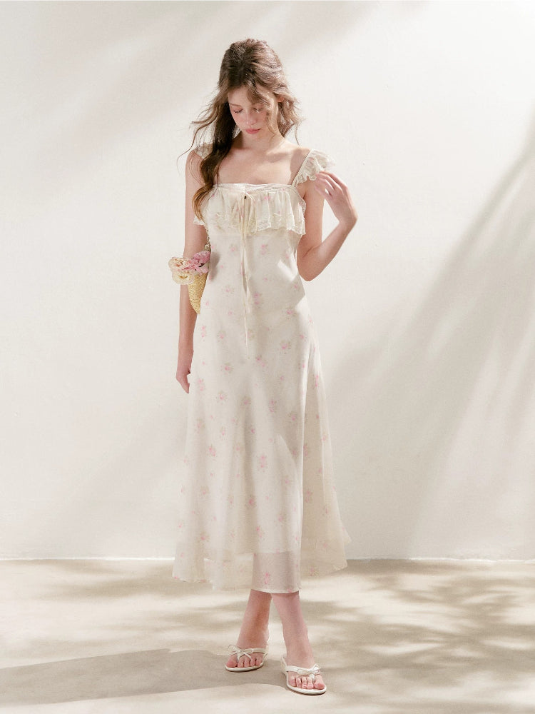 Rose Print Lace Maxi Dress