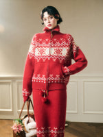Warm Fabric Color Block Sweater & Skirt Set