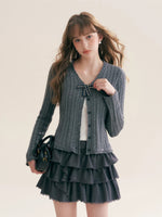 Plaid Bow Knit Cardigan
