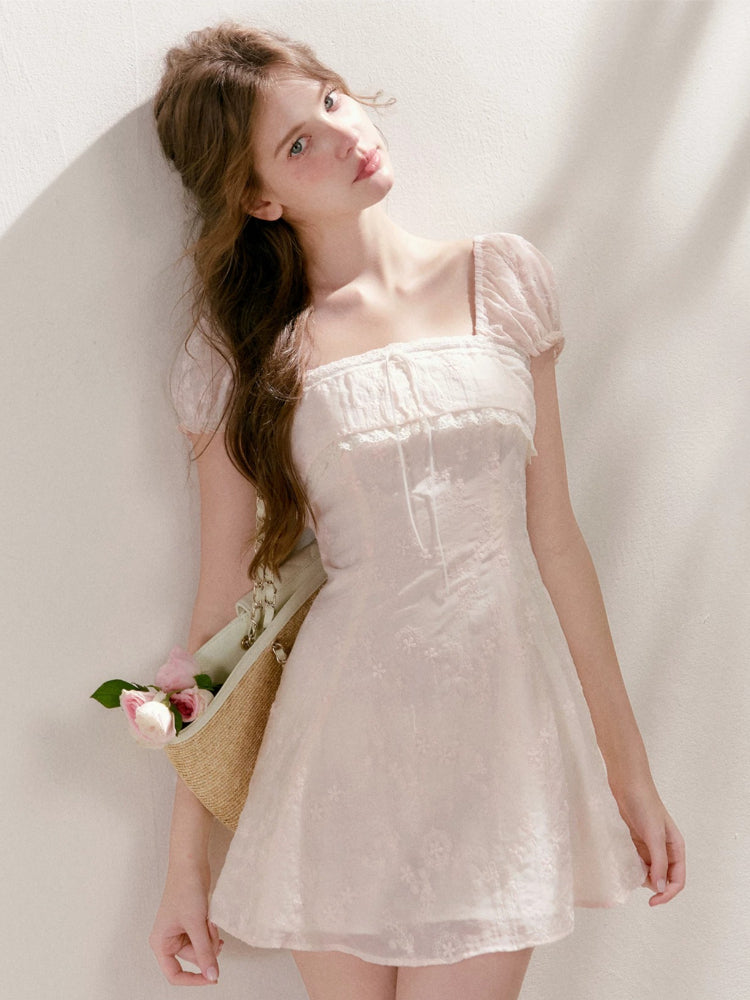Embroidered Lace-Trim Dress