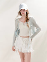 White & Blue Tie Knit Cardigan
