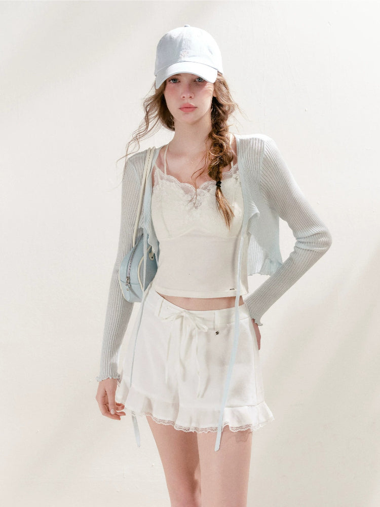 White &amp; Blue Tie Knit Cardigan