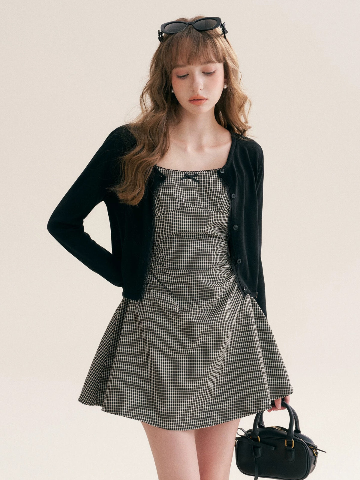 Pleated Gingham Cami Dress