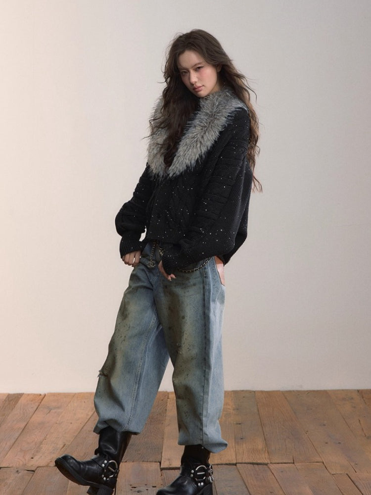 Heavyweight Detachable Fur Collar Cardigan