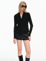 Sheer V-Neck Drawstring Waist Top