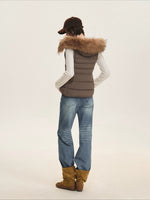 Detachable Fur Collar Waist-Fitted Down Vest