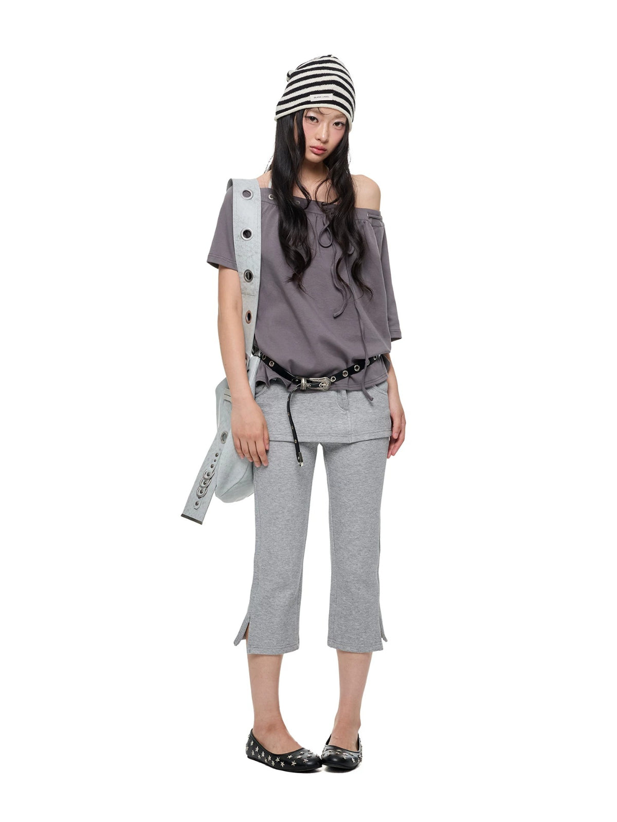 Off Shoulder Drawstring Loose T-Shirt
