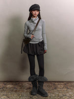 Drape-Neck Slim Knit Top
