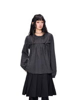 Plaid Collar Tie Blouse