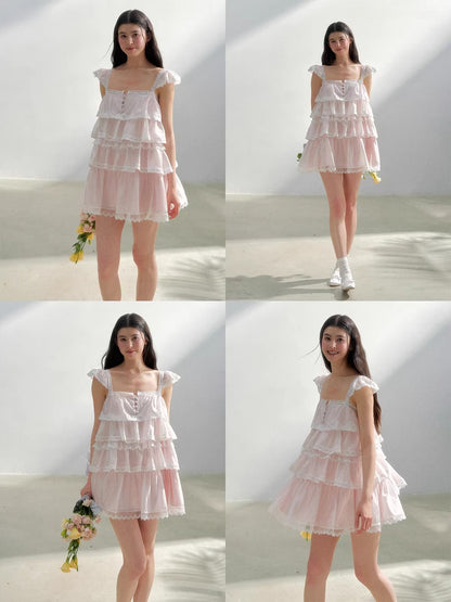 Pink Tulle Tiered Mini Dress