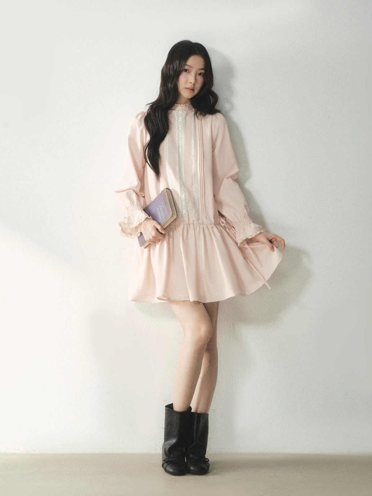 Mock Neck Lace Trim Dress