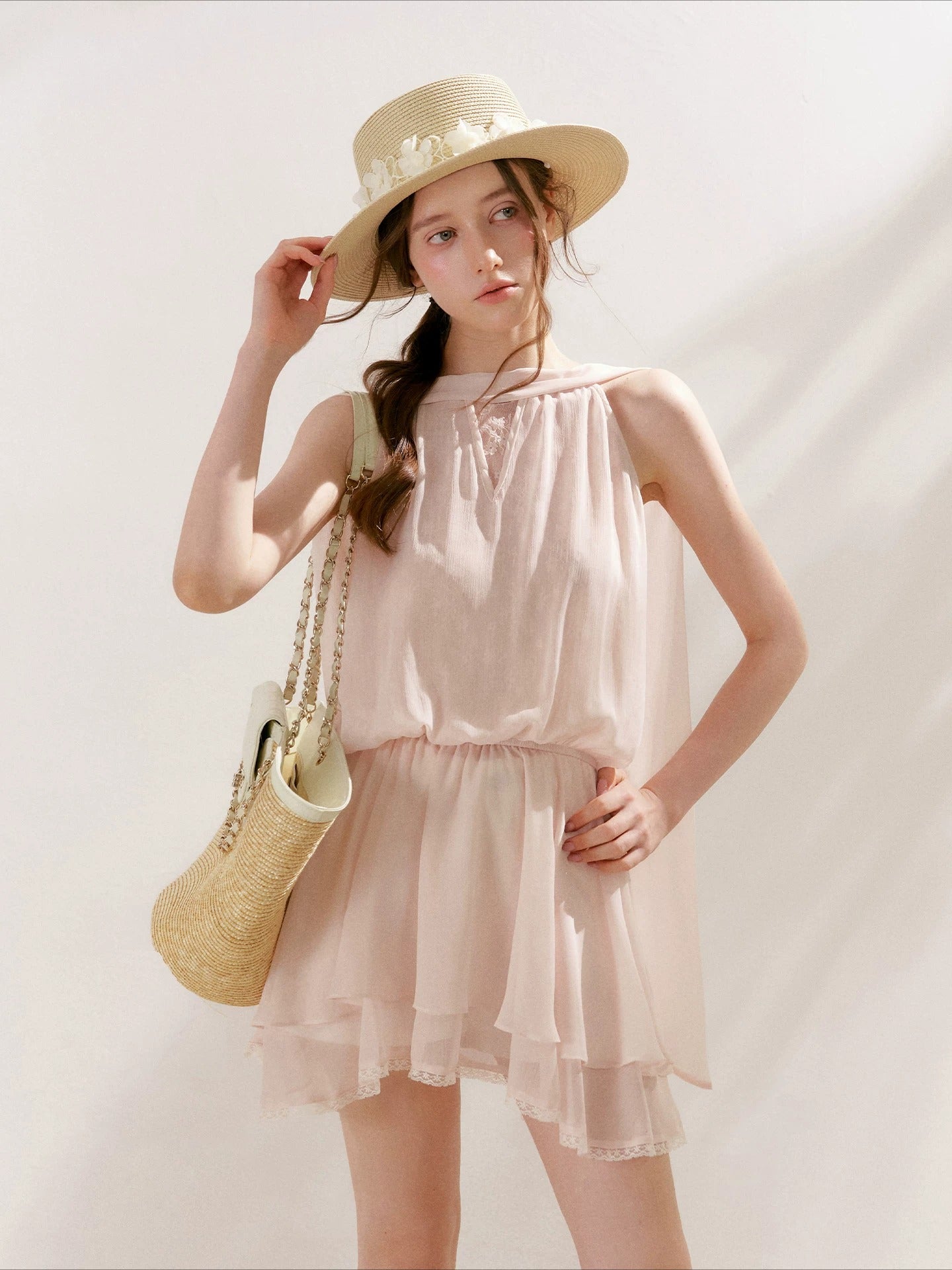 Chiffon Lace Halter Dress