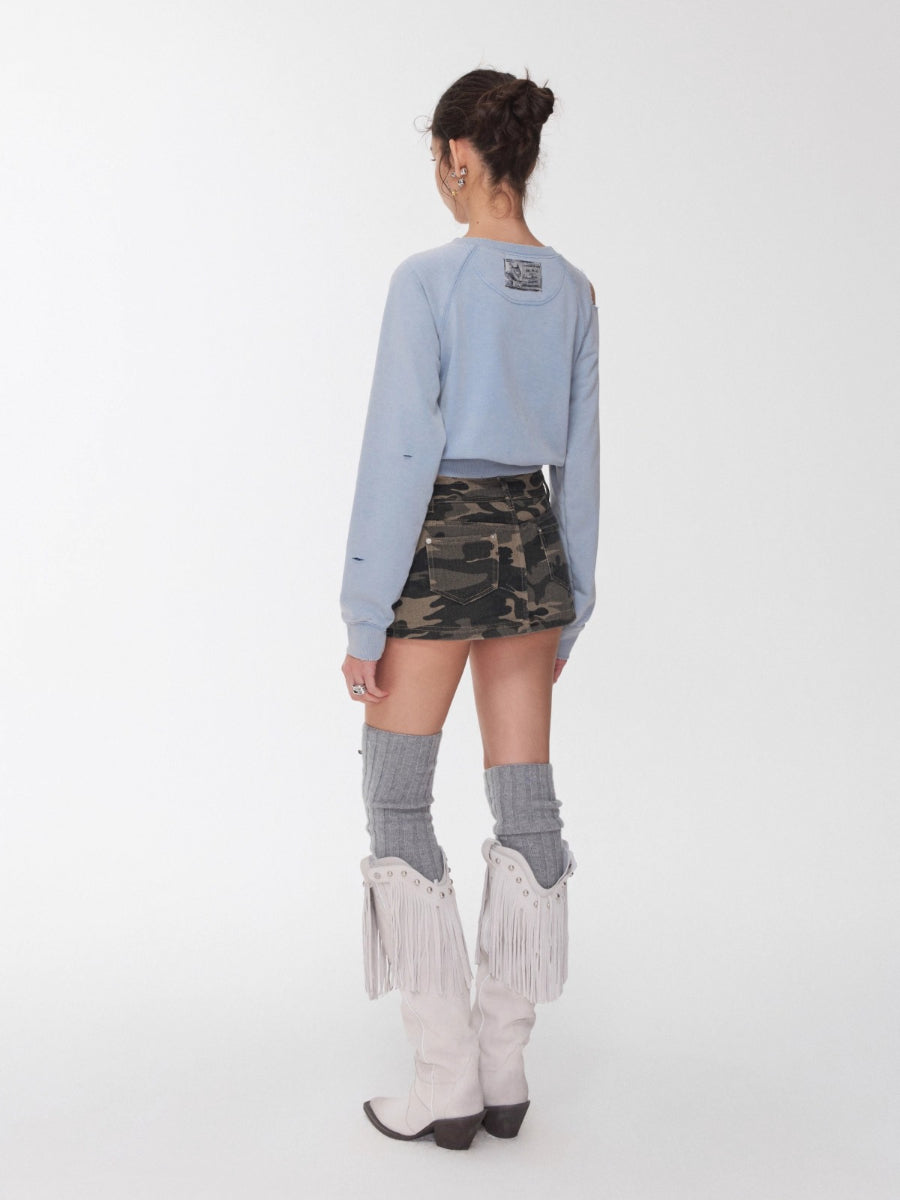 Washed Distressed Knight Cat Graphic Sweatshirt