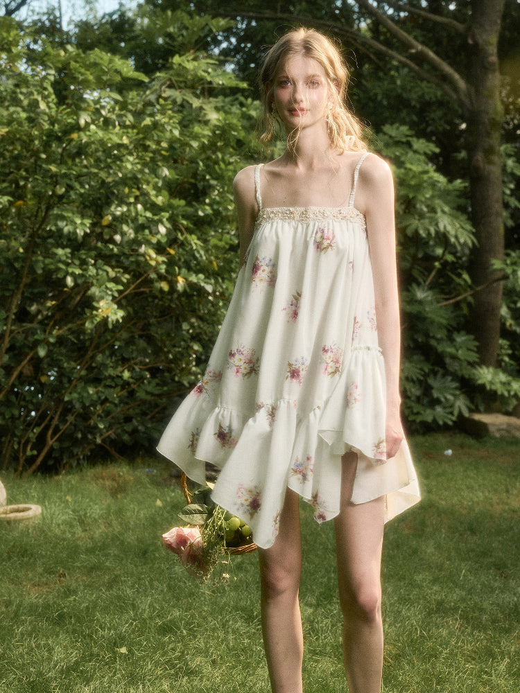 Irregular Lace Puff Dress