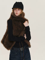 Vintage Tie Front Faux Fur Vest