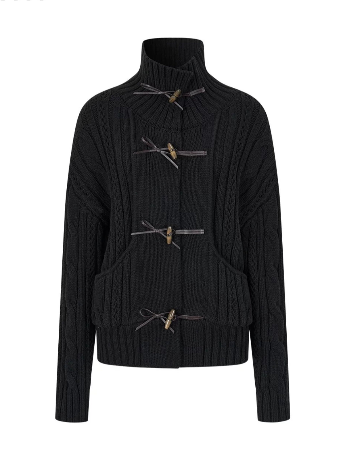 Chunky Cable Knit Bow Cardigan