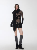 Flocked Mesh Sporty Turtleneck Top