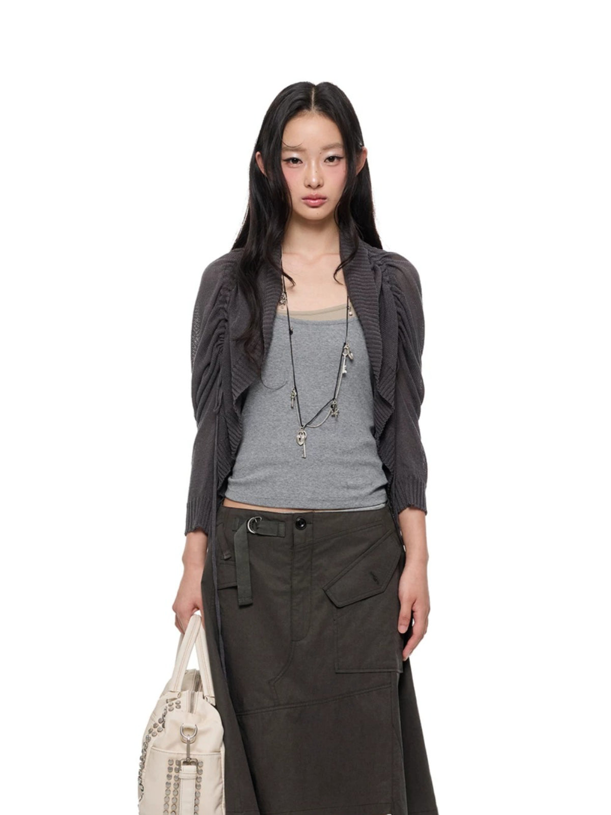 Korean Drawstring Knit Cardigan