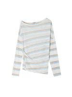 Sheer Off-Shoulder Striped Long Sleeve T-shirt