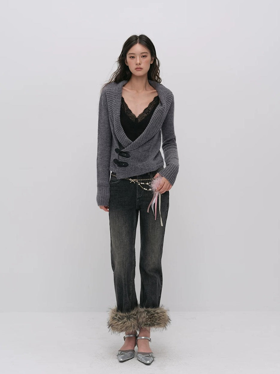 Layered Collar Knit Cardigan