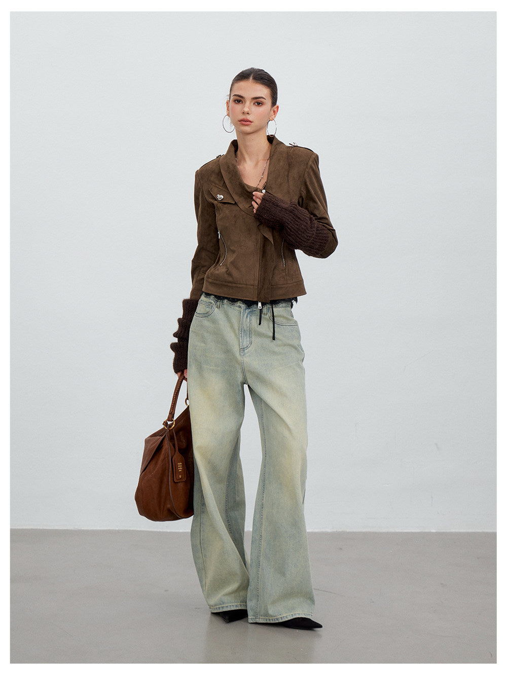 Brown Asymmetric Suede Jacket