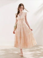 Apricot Orange Eyelet Tiered Dress