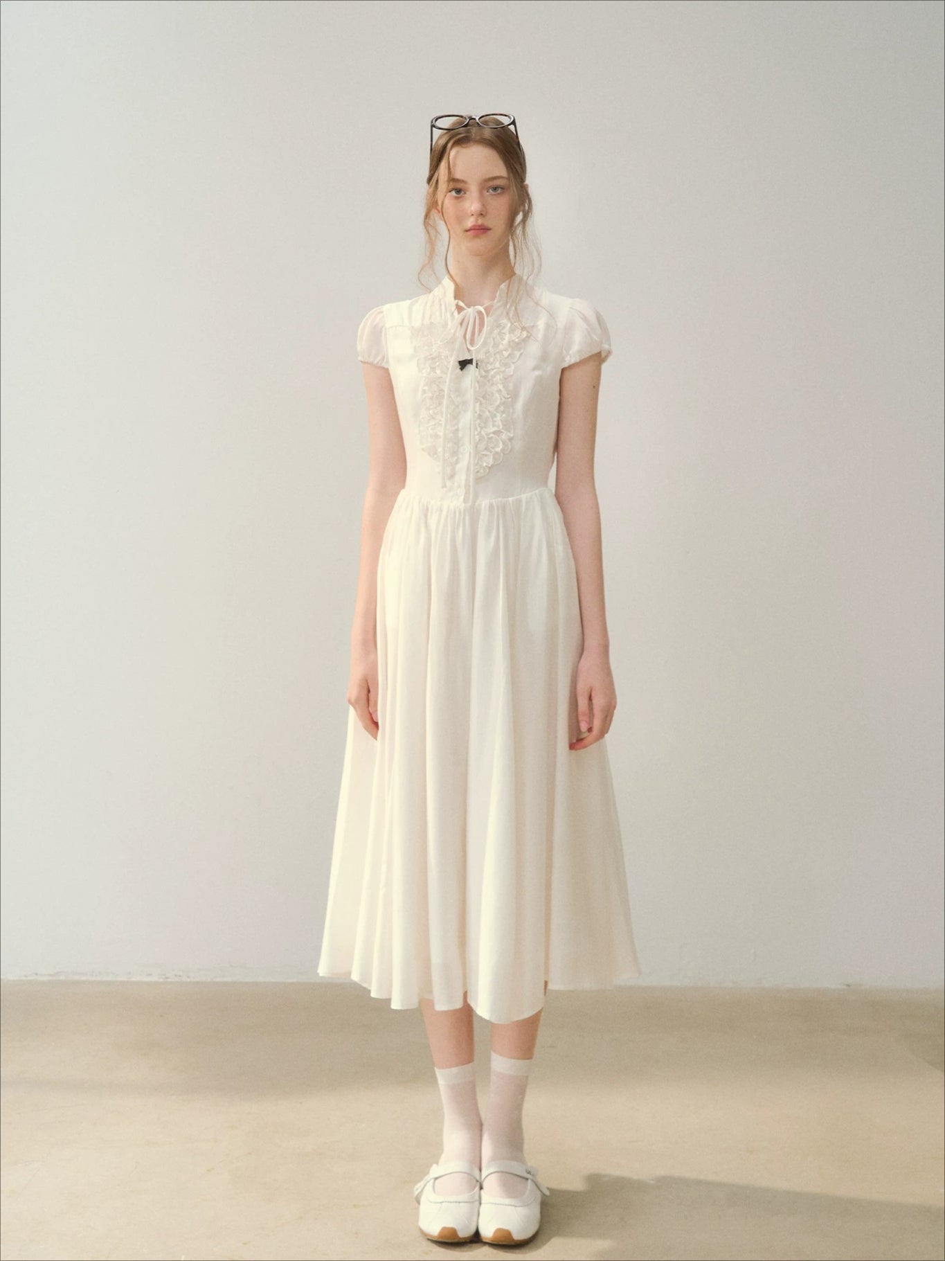 Acetate Ruffle Midi Dress