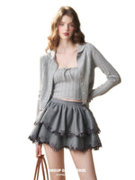 Embroidered Wool Hollow Cardigan & Tank Top Set