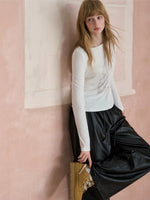 Double Waist Faux Leather Pants