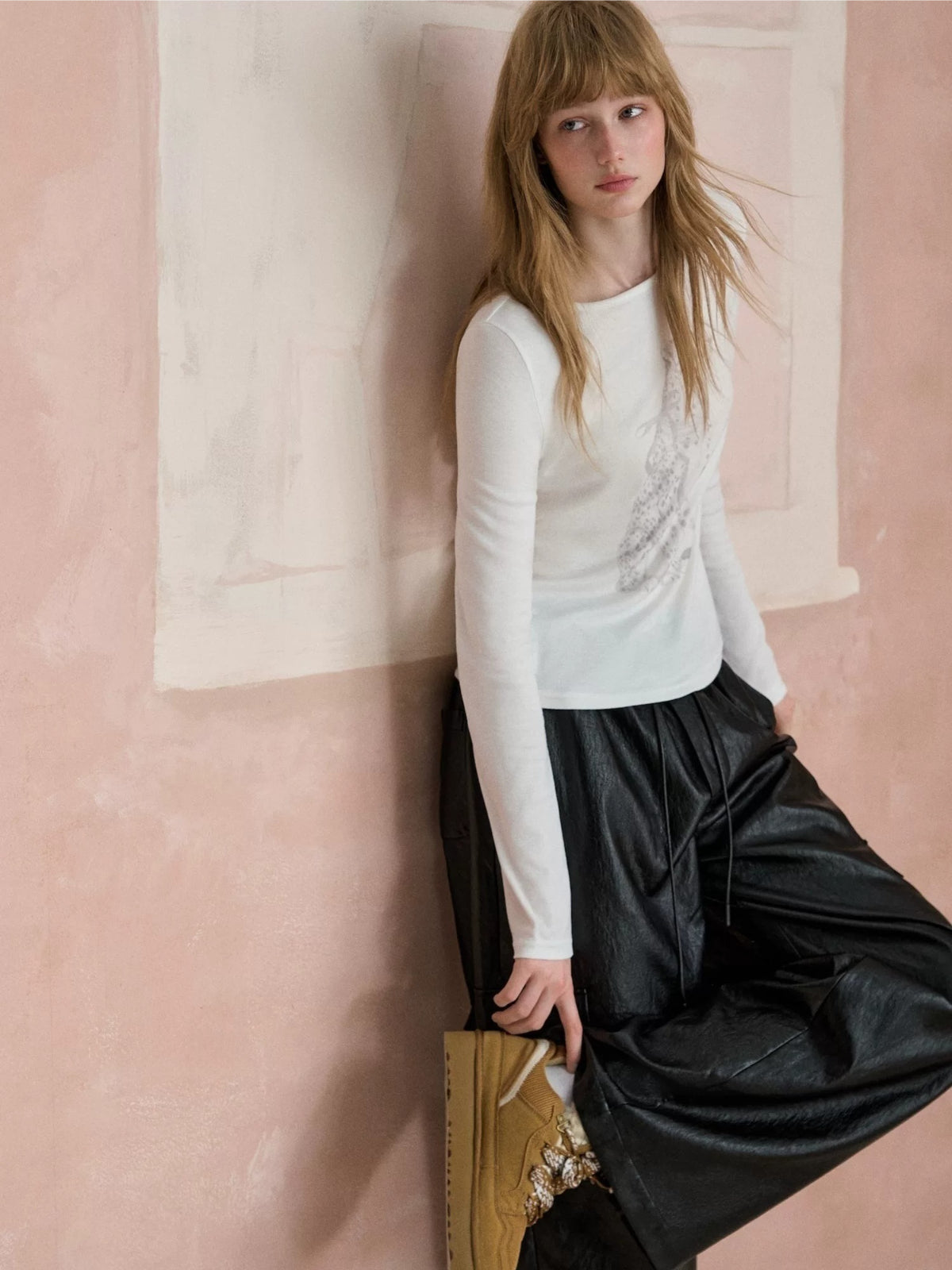 Double Waist Faux Leather Pants