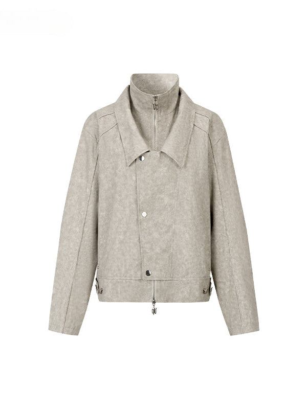Khaki &amp; Gray Studded Loose-fitting Jacket