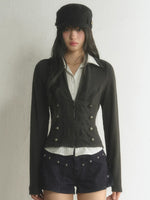 Vintage Double-Breasted Layered Cropped Jacket