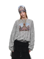 Cat Print Lace Balloon Sweatshirt