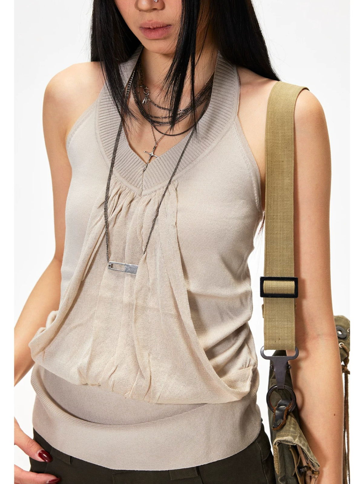 V-Neck Halter Knit Tank Top