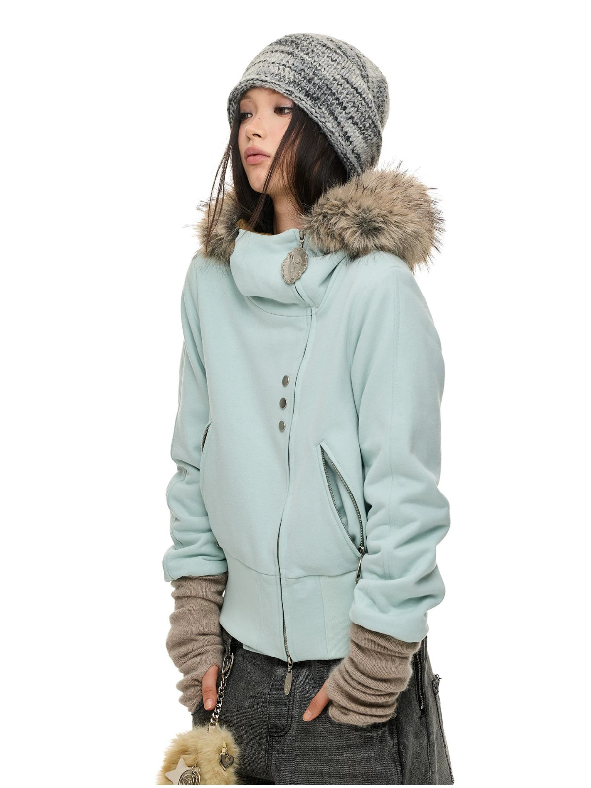 Hooded Cropped Fur Trim Jacket
